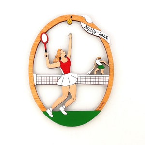 Personalisierte Tennisspieler Weihnachtsverzierung für Frau mit benutzerdefinierten Farben-Holz, handbemalt, Laserschnitt