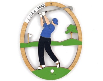 Personalized Golf Christmas Ornament for Male Golfer with Custom Colors-Wood, Hand Painted, Laser Cut