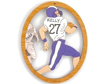 Personalized Football Christmas Ornament with Custom Colors-Wood, Hand Painted, Laser Cut