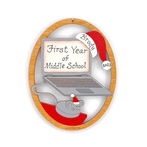 Personalized Laptop Computer Virtual Learning Home School Christmas Ornament- Wood, Laser Cut, Hand Painted