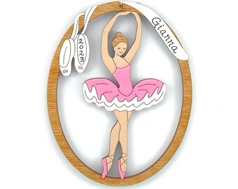 Personalized Ballerina Christmas Ornament-Wood, Hand Painted, Laser Cut