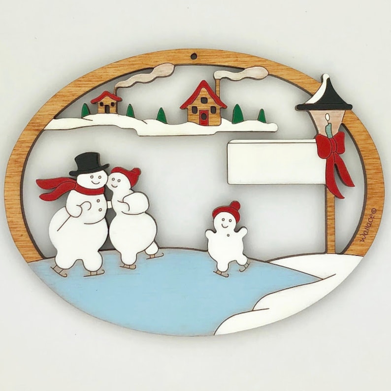 Personalized Snowman Family Ice Skating Christmas Ornament Etsy
