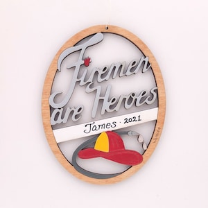 Personalized Fireman Christmas Ornament-Wood, Hand Painted, Laser Cut