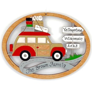 Personalized Road Trip Vacation or Moving Christmas Ornament-Wood, Laser Cut, Hand Painted