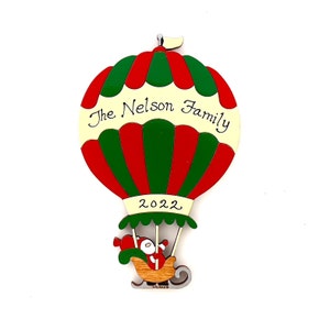 Personalized Santa in Hot Air Balloon Christmas Ornament-Wood, Laser Cut, Hand Painted