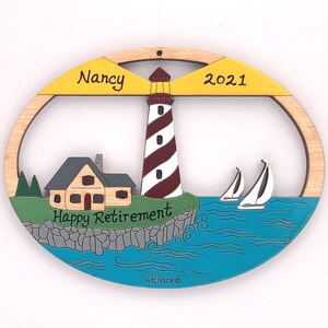 Lighthouse Summer Sailboat Scene Ornament-Wood, Laser Cut, Hand Painted image 3