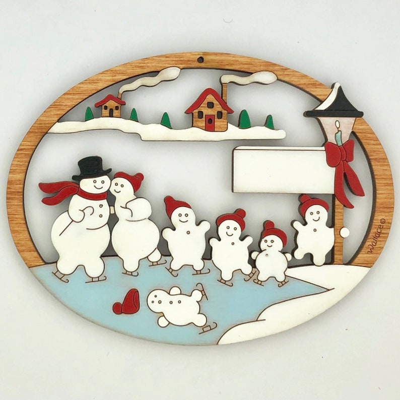 Personalized Snowman Family Ice Skating Christmas Ornament Etsy