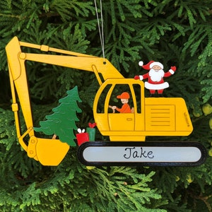 Personalized Christmas Excavator Construction Ornament Wood, Laser Cut, Hand Painted image 5