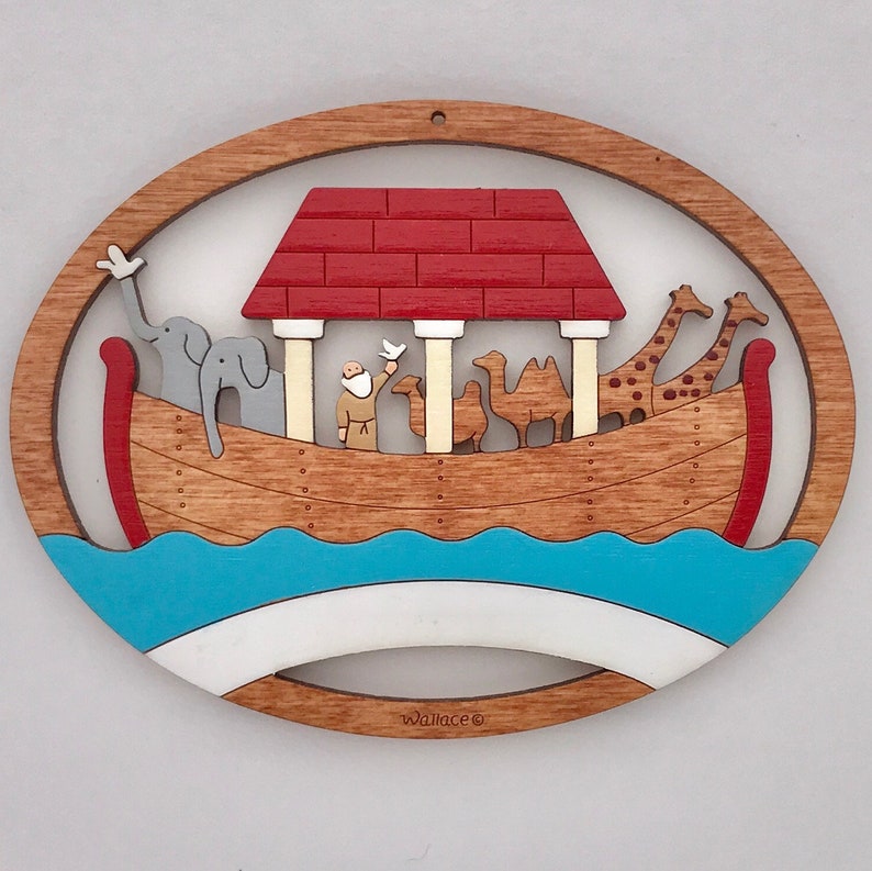 Hand Painted Personalized Noah/'s Ark Christmas Ornament Laser Cut Wood