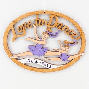 Décoration de Noël Love to Dance personnalisée en bois, peinte à la main, découpée au laser