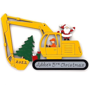 Personalized Christmas Excavator Construction Ornament Wood, Laser Cut, Hand Painted image 6