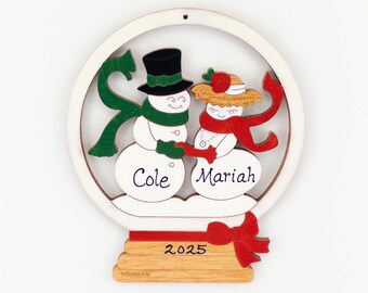 Personalized Snow Globe Christmas Ornament- Wood, Laser Cut, Hand Painted