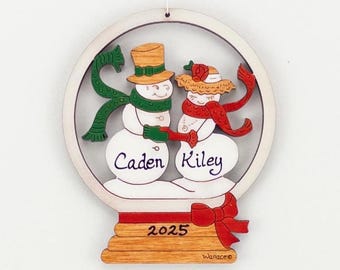 Personalized Snow Globe MINIATURE Christmas Ornament- Wood, Laser Cut, Hand Painted