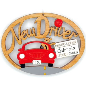 Personalized New Driver Christmas Ornament-Wood, Laser Cut, Hand Painted