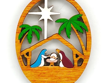 Mini Nativity Christmas Ornament Manger Scene-Wood, Laser Cut, Hand Painted