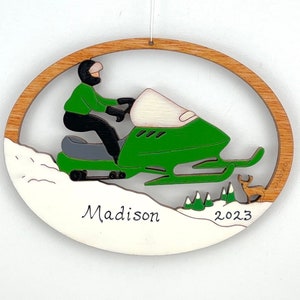 Personalized Snowmobile Christmas Ornament-Wood, Hand Painted, Laser Cut image 5