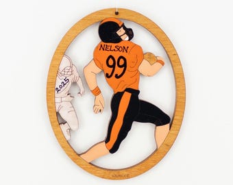 Personalized Football Christmas Ornament with Custom Colors-Wood, Hand Painted, Laser Cut