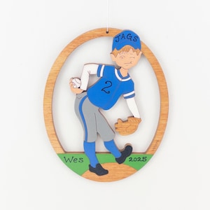 Personalized Little League Boy Baseball Christmas Ornament with Custom Colors-Wood, Hand Painted, Laser Cut