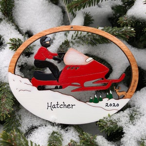 Personalized Snowmobile Christmas Ornament-Wood, Hand Painted, Laser Cut image 7