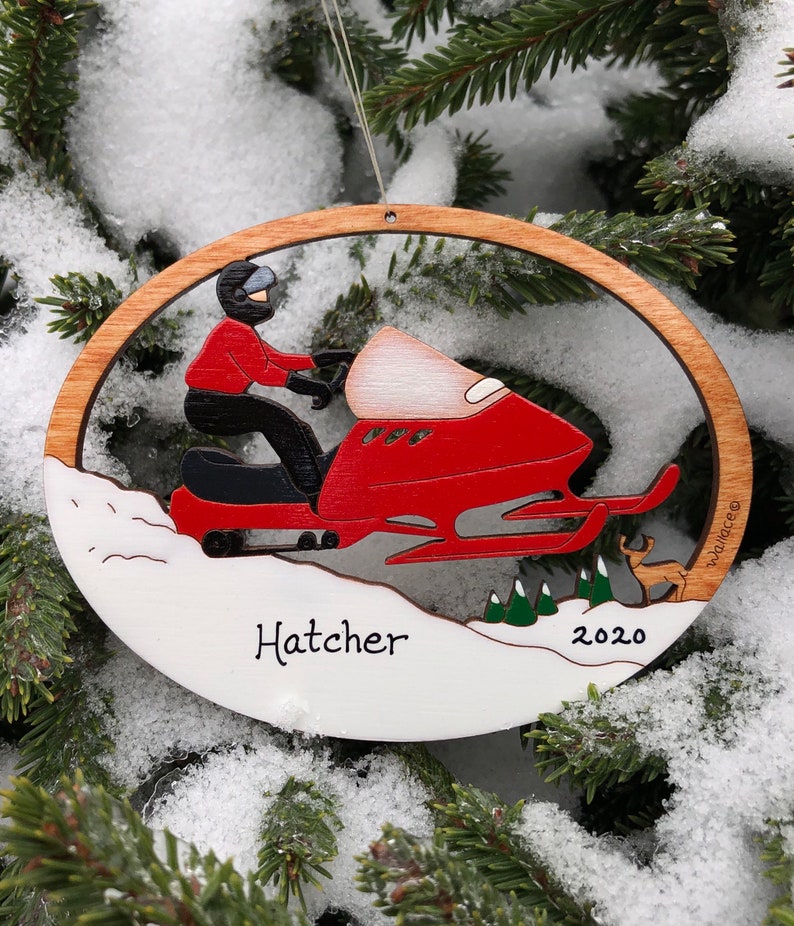 Personalized Snowmobile Christmas Ornament-Wood, Hand Painted, Laser Cut image 7