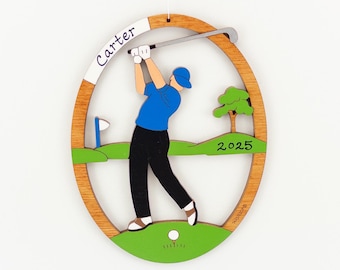 Personalized Golf Christmas Ornament for Male Golfer with Custom Colors-Wood, Hand Painted, Laser Cut