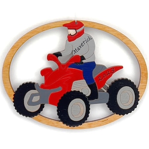 Personalisierte ATV 4 Wheeler Weihnachten Ornament-Holz, handbemalt, Laser Cut