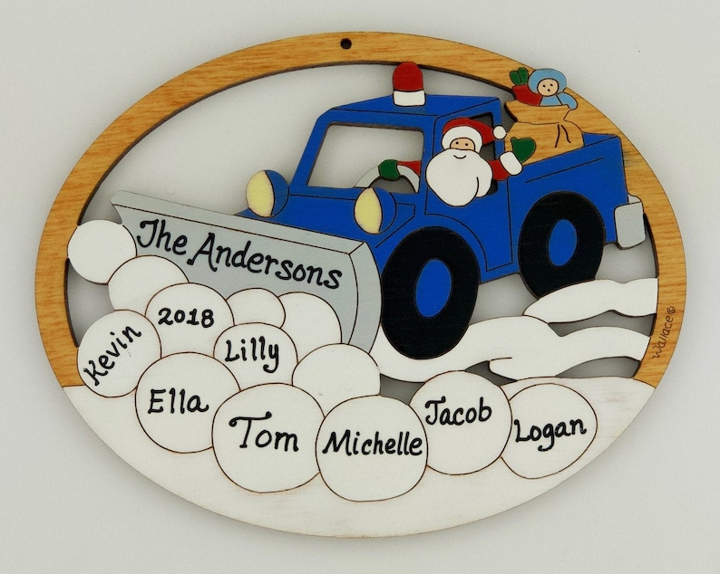 Hand Painted Personalized Snowplow Christmas Ornament Wood Laser Cut