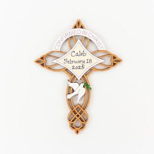 Personalized Confirmation Cross Christmas Ornament-Wood, Laser Cut, Hand Painted