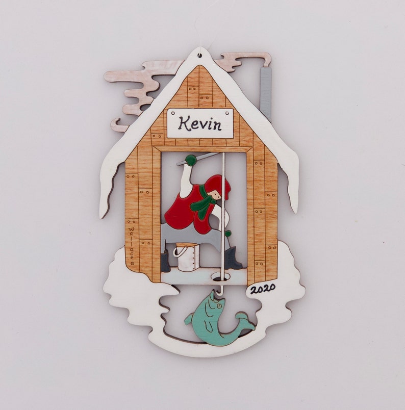 Personalized Ice Fishing Christmas Ornament Wood Laser Cut Etsy