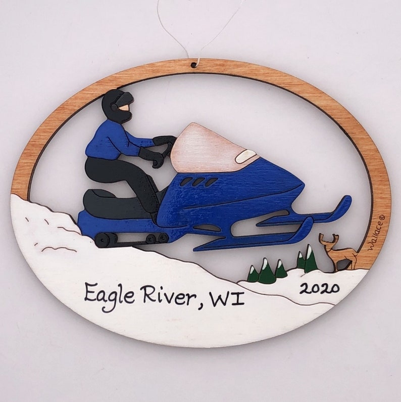 Personalized Snowmobile Christmas Ornament-Wood, Hand Painted, Laser Cut image 3