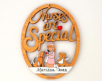 Personalized Nurse Christmas Ornament - Wood, Hand Painted, Laser Cut