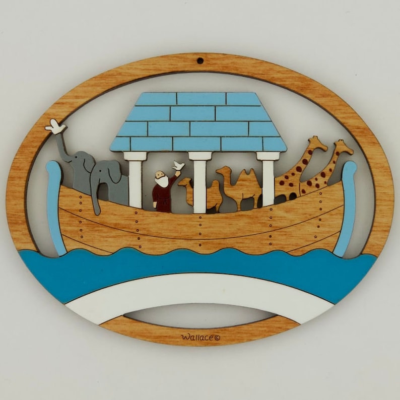 Hand Painted Personalized Noah/'s Ark Christmas Ornament Laser Cut Wood