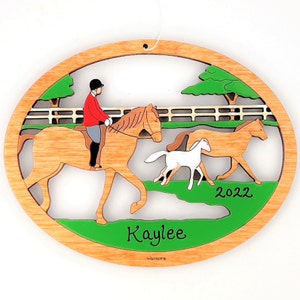 Personalized Horse Rider Equestrian Christmas Ornament- Wood, Laser Cut, Hand Painted