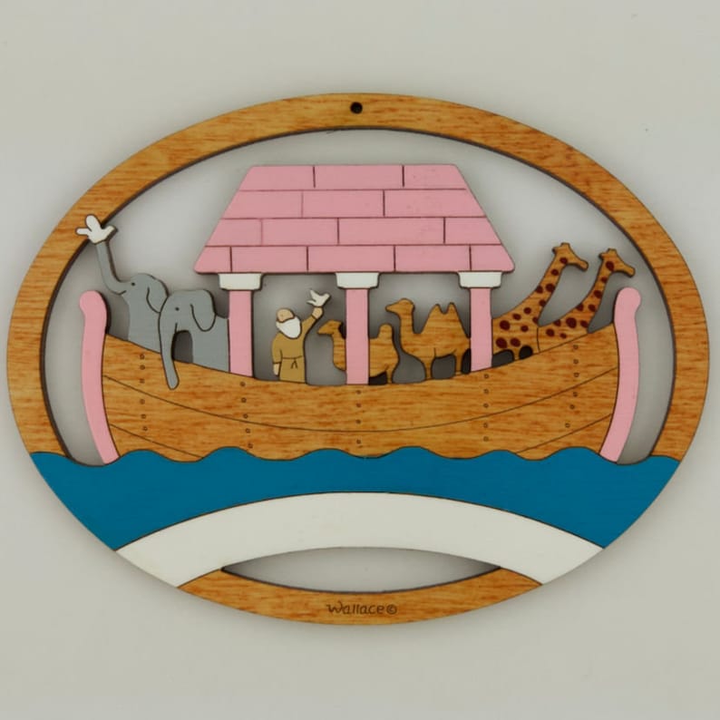 Hand Painted Personalized Noah/'s Ark Christmas Ornament Laser Cut Wood