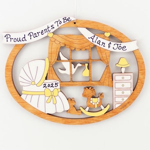 Personalized Expecting Couple Christmas Ornament - Wood, Laser Cut, Hand Painted