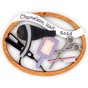 Personalized Hair Stylist Salon Christmas Ornament - Wood, Hand Painted, Laser Cut