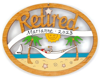 Personalized Retirement Christmas Ornament For Newly Retired- Wood, Laser Cut, Hand Painted