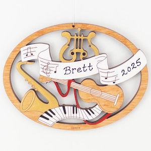 Personalized Music Christmas Ornament-Wood, Laser Cut, Hand Painted
