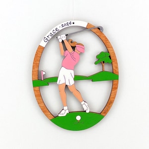 Personalized Golf Christmas Ornament for Female Golfer with Custom Colors-Wood, Hand Painted, Laser Cut