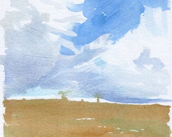 Texas Sky, 5 3/4" x 8 1/4" Fine Art Print by Bryan Miller, Landscape Painting, Watercolor, Texas Art
