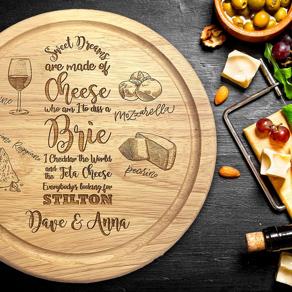 Cheese Board - Sweet Dreams Are Made of Cheese - Ideal Christmas gift, Wedding Gift, Anniversary Gift, Birthday Present, Retirement gift