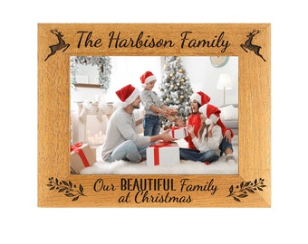 Our Family at Christmas Personalised Photo Frame, Portrait or landscape -  6 colours available and 12 sizes