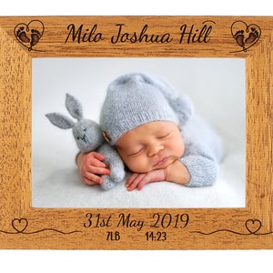 Personalised Photo Frame - baby frame - New Baby - Birth day info - Portrait or landscape - 6 colours available - 12sizes - real wood (EF10)