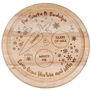 Children's Christmas Eve plate, Personalised Santa plate, Wooden Snack And Drink Board, Santa treat plate