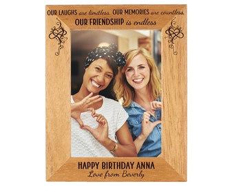 Personalised Photo Frame for Best Friends, Happy Birthday Frame, includes Our laughs are limitless quote - 6 colours - 12 sizes (EF18)