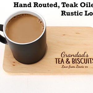 Personalised tea and biscuit board, Rustic, Hand Routed, Teak Oiled, Tea and Biscuit board Gift for Grandparent. Perfect gift on a budget!