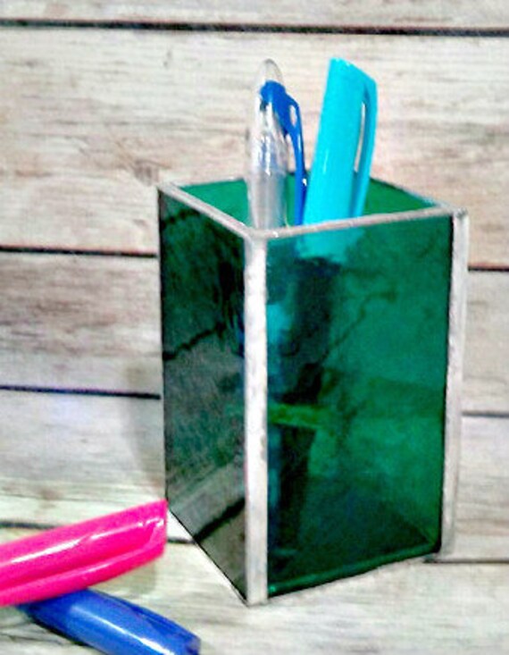 Pen Holder stained glass office supply Desk Accessory Etsy