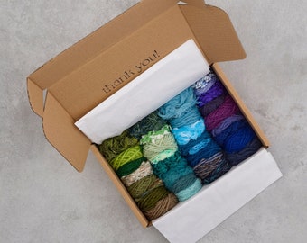 Paquete de hilos para tapicería azul y verde – Fibras naturales, folleto de tejido