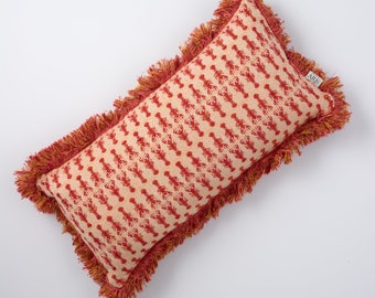 Lobster Rectangle Cushion with Tassels and Velvet, Handwoven in Brighton UK