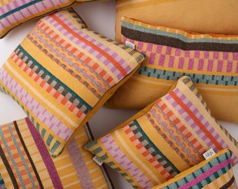 Sustainable Cushion with Velvet Back, Woven in Brighton UK